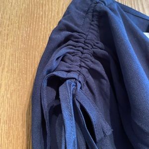 Navy Faux wrap sleeveless blouse  with ties at shoulder